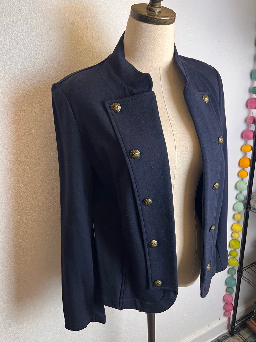 Tommy Hilfiger Navy Double-Breasted Military Blazer with Metal Crest Buttons - Picture 3 of 9